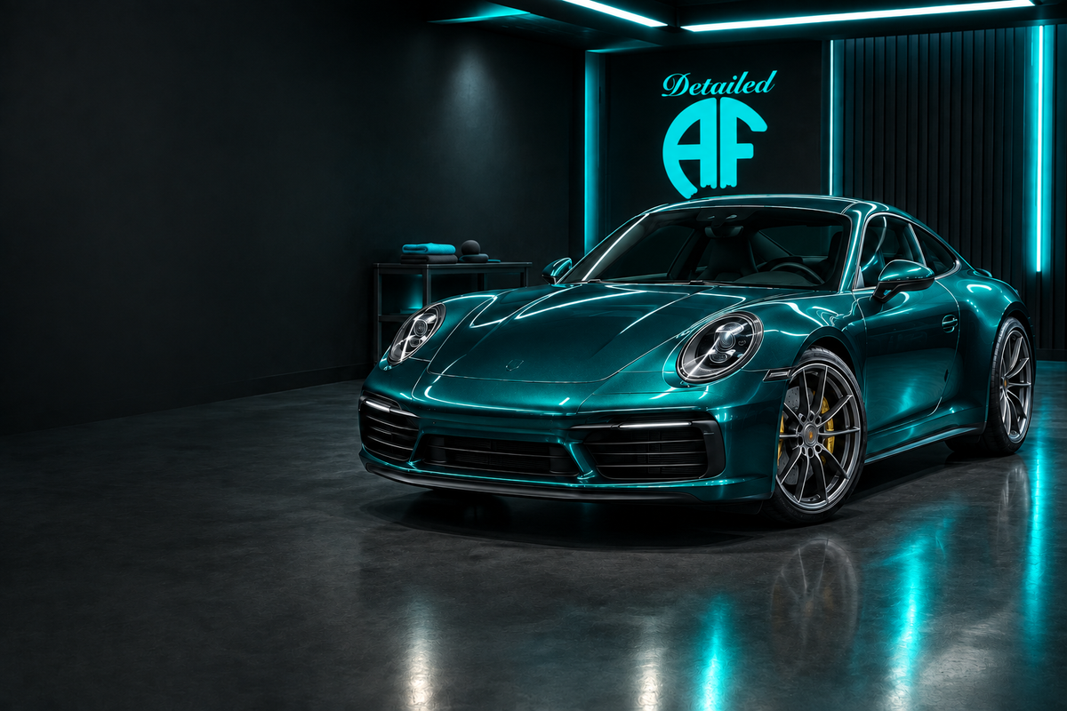Teal Detailed AF sports car marketing slide